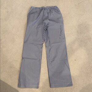 DONNI. Blue and White Vertical Stripe Wide-Leg Pants